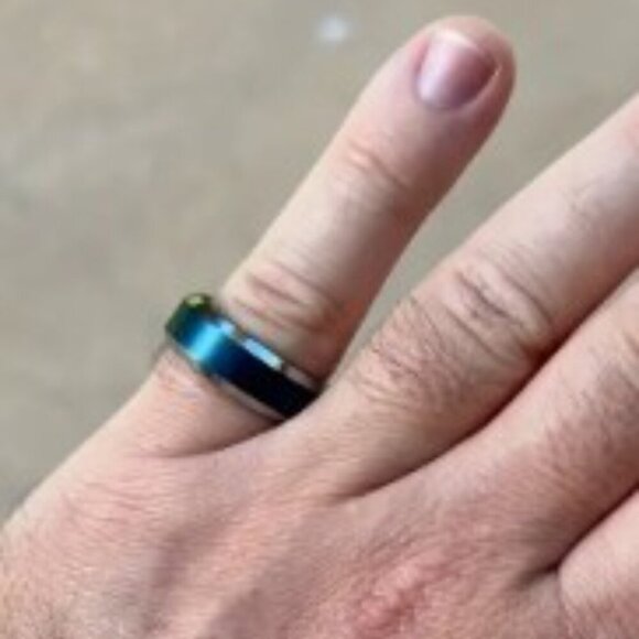 Men'S Tungsten Steel Ring With Blue Sand Finish And White Edge Size 10 - Picture 4 of 7